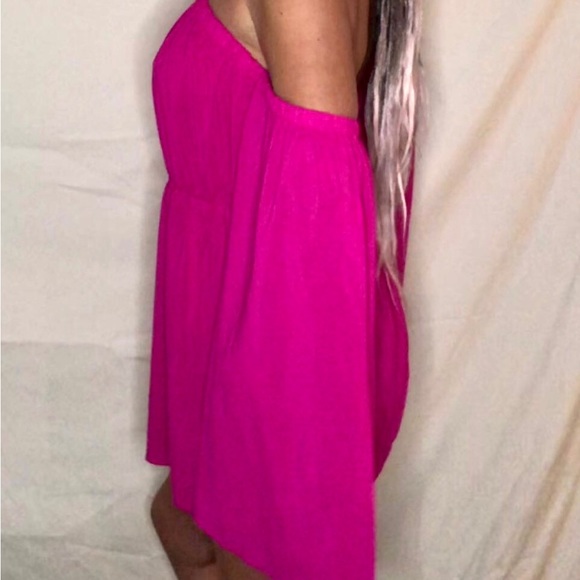 Hot Pink One Piece Jumper Flare Arms Shorts Romper - Picture 6 of 6
